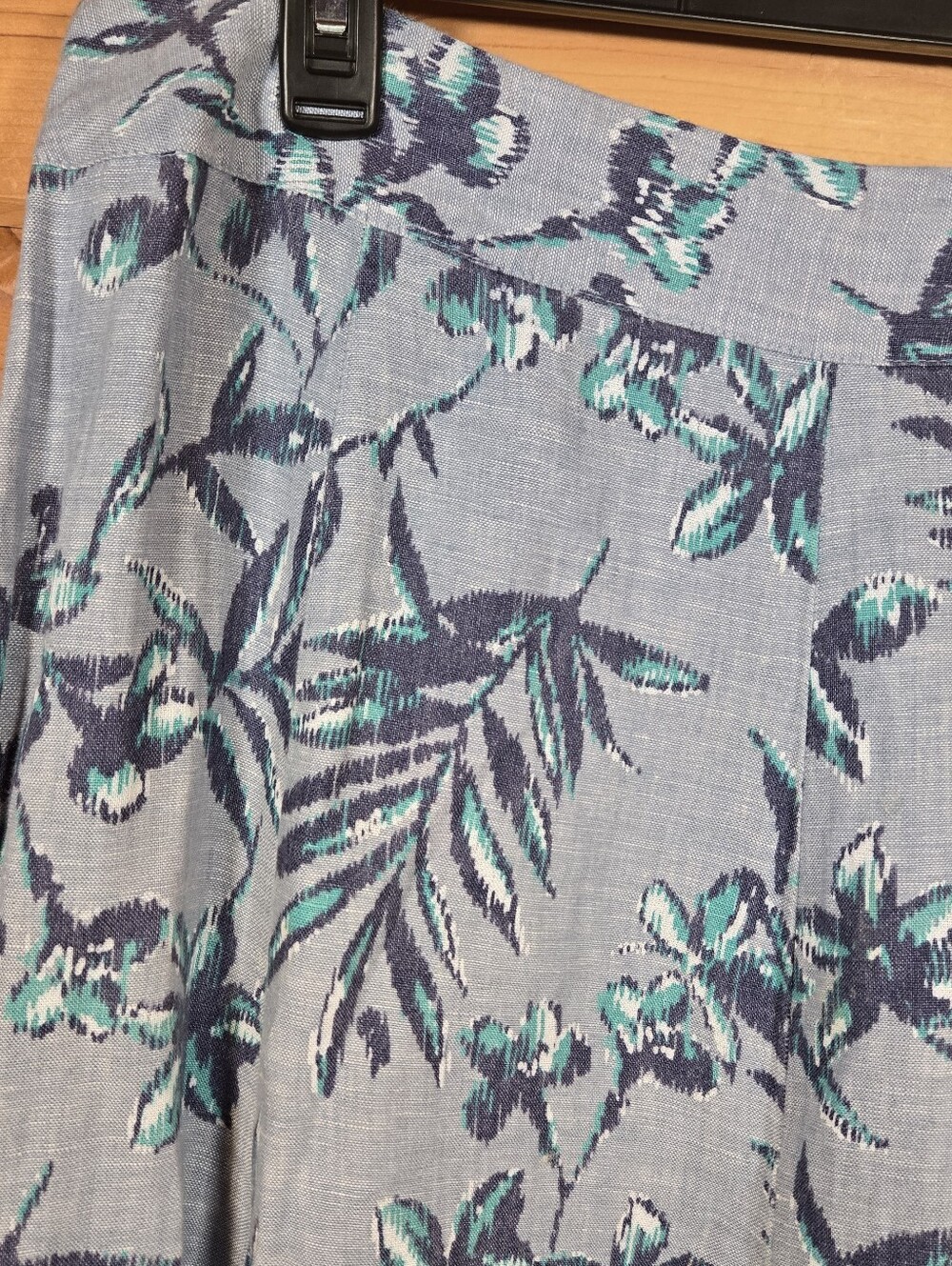 JM Collection 100% Linen Skirt Women's 16W Midi A Line Blue Floral Coastal Beach